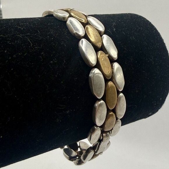 Taxco Jewelry - Vintage Taxco Mexico 925 IT-04 2 Tone Sterling Silver Brick Modernist Bracelet